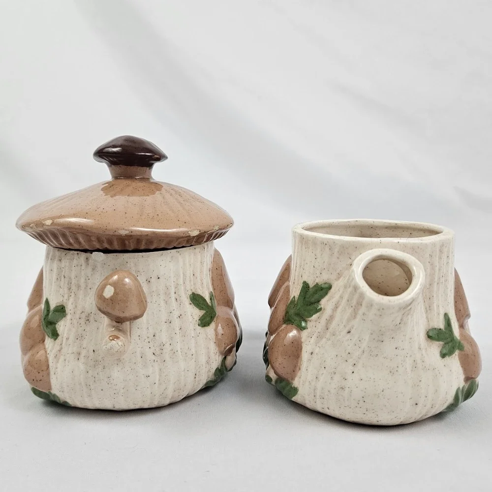 Arnel's Sugar & Creamer Set 3D Mushroom Ceramic 1970's Vintage MCM Kitschy Retro